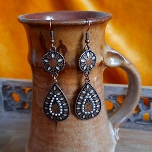 Boho Moroccan Beaded Tear Drop Brushed Bronze Hook Earrings